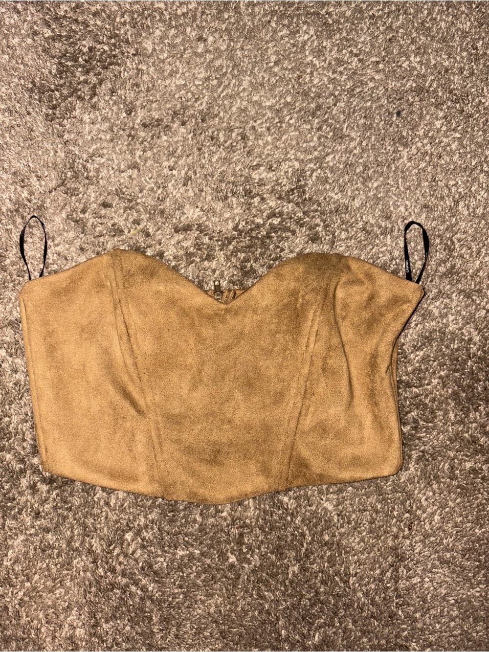 Women’s Tan Suede-Look Bustier Crop Top